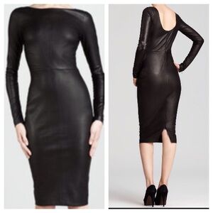 Robert Rodriguez Black Long Sleeve Leather Dress
